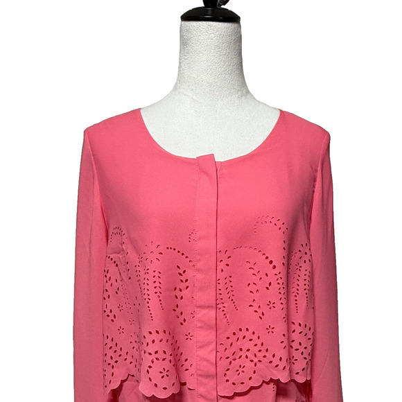 NY Collection Top Womens Medium Pink Tiered Scallops Button Up Career NWT - Picture 5 of 11